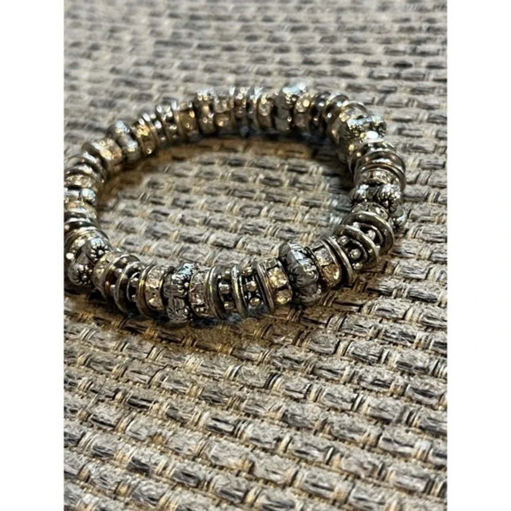 Bracelet Womens Silver New Crystal Rondelle Stretch Beaded Shimmer